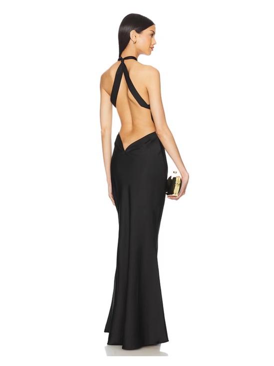 REVOLVE Dresses & Skirts - NWT REVOLVE/Showpo Black Satin Low Back Halter Evening Gown XS